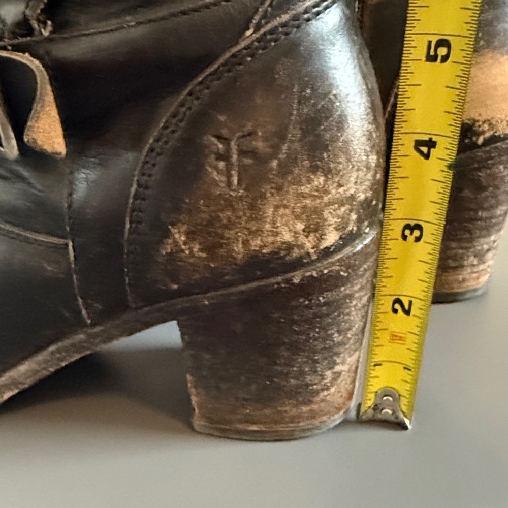 Frye Distressed Black Leather Mid Calf Boots with Buckle Detail - Picture 16 of 16